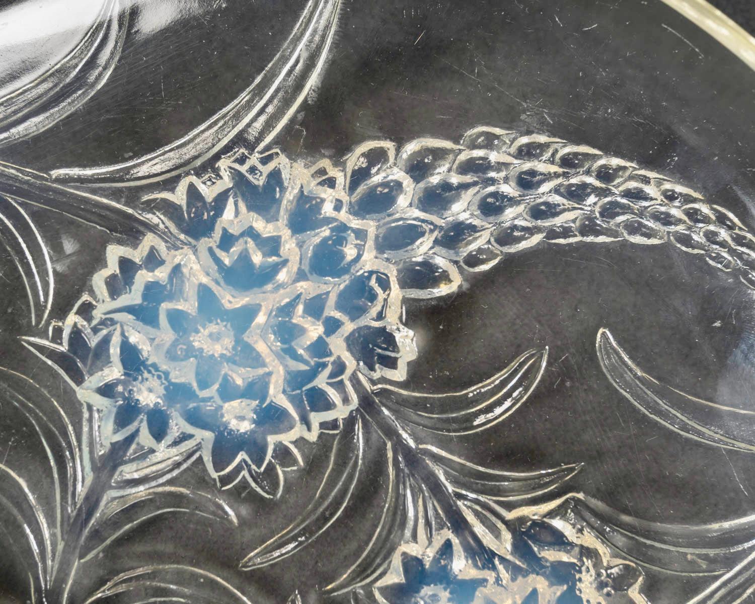 Moulé 1928 René Lalique Art Deco Bol Plat Veronique Verre Opalescent Fleurs