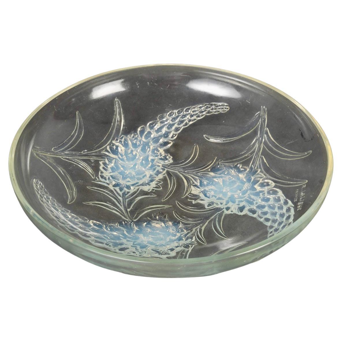 1928 René Lalique Art Deco Bol Plat Veronique Verre Opalescent Fleurs