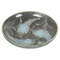 1928 René Lalique Art Deco Bol Plat Veronique Verre Opalescent Fleurs