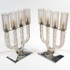 1928 René Lalique - Art Deco Pair Of Candelabras Lamps Oxford Glass