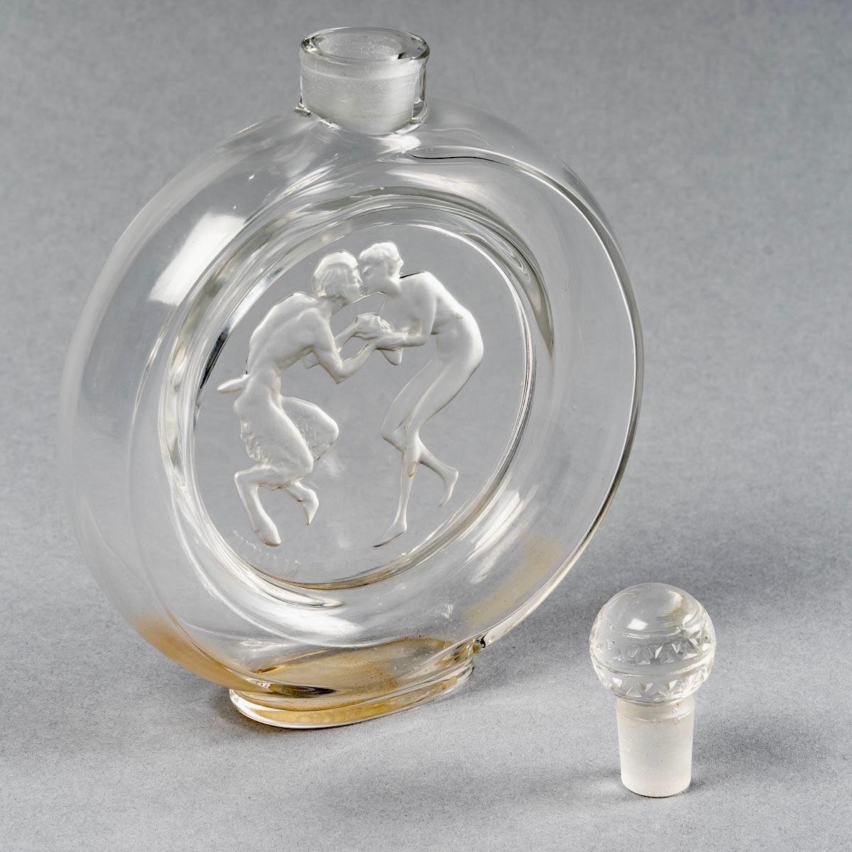 French 1928 Rene Lalique Baiser du Faune Perfume Bottle for Molinard Clear Glass
