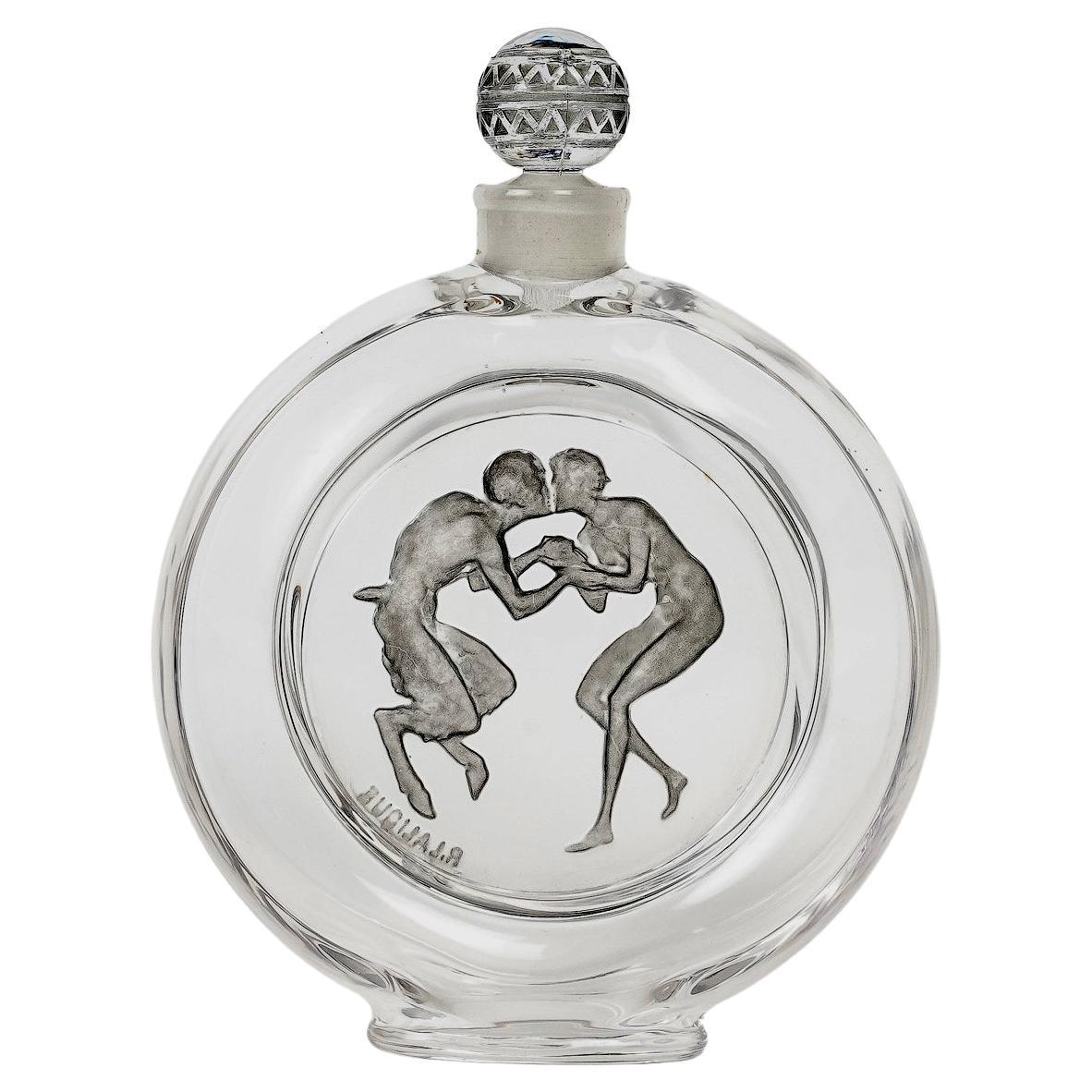 1928 Rene Lalique Baiser du Faune Parfümflasche für Molinard Glas Grau Patina