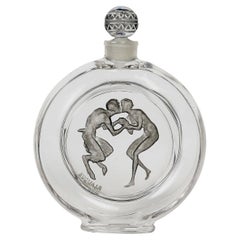 Antique 1928 Rene Lalique Baiser du Faune Perfume Bottle for Molinard Glass Grey Patina