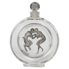 1928 Rene Lalique Baiser du Faune Parfümflasche für Molinard Glas Grau Patina