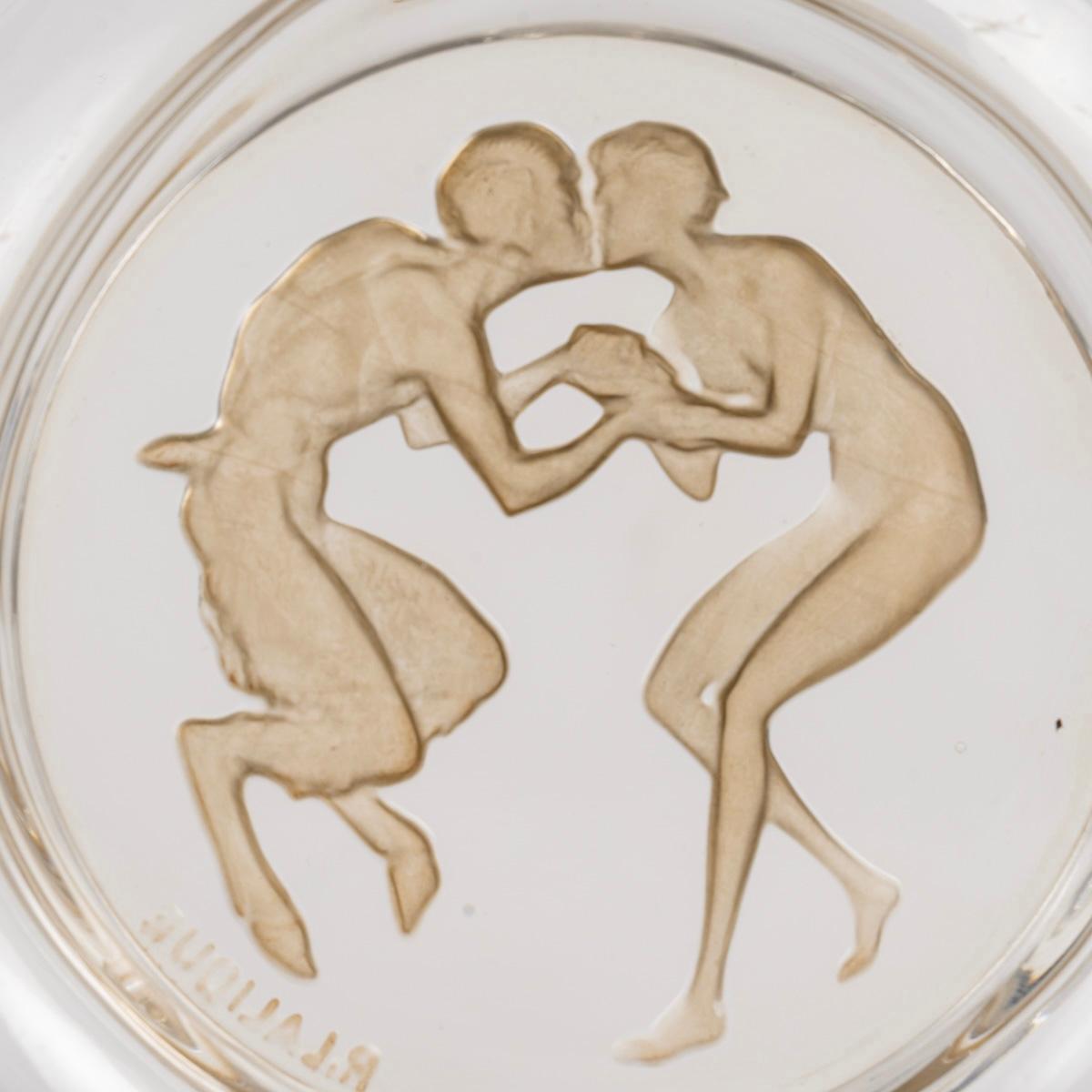 Art Deco 1928 Rene Lalique Baiser du Faune Perfume Bottle Glass Sepia Patina for Molinard