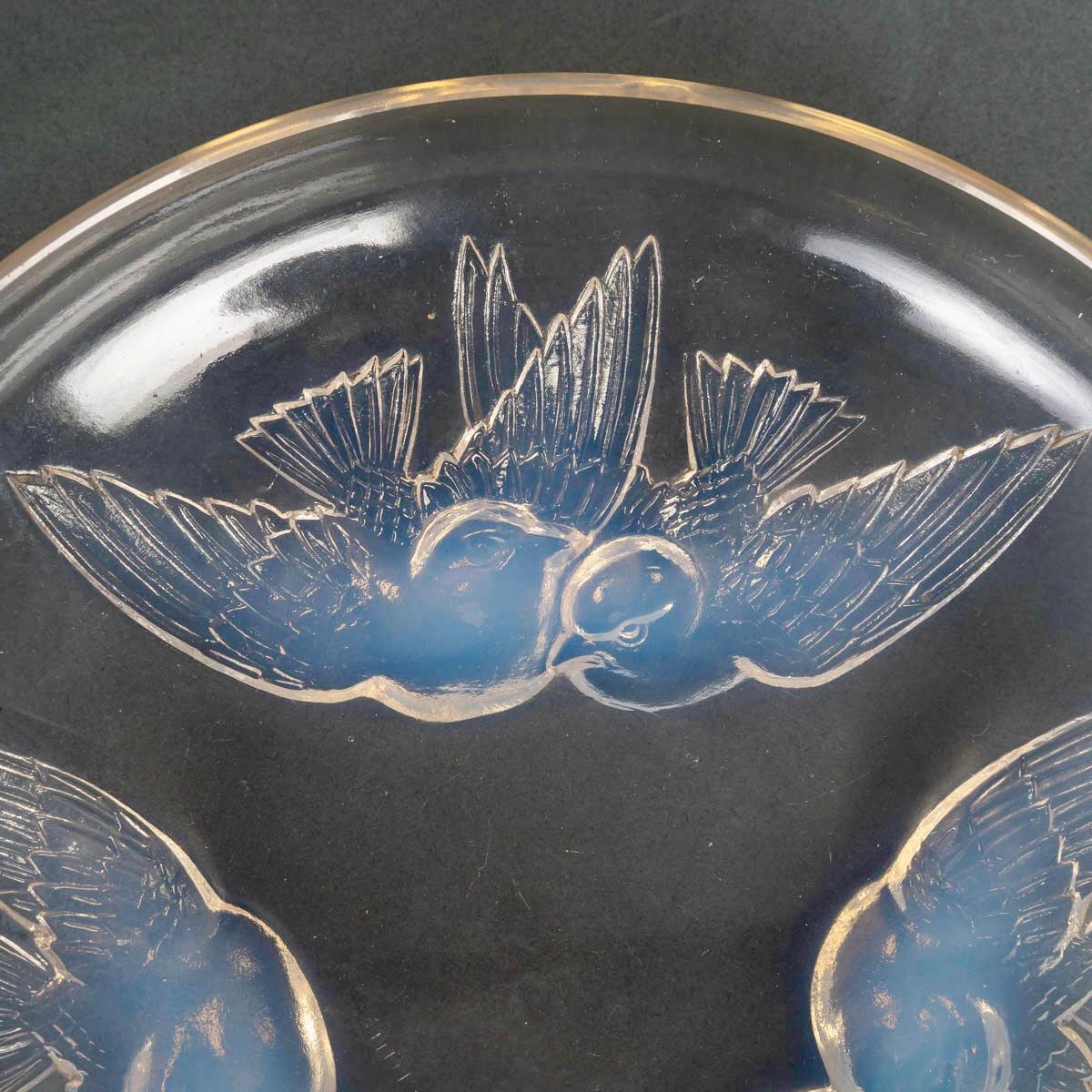 Art déco 1928 René Lalique Bol Nonnettes Oiseaux Verre opalescent