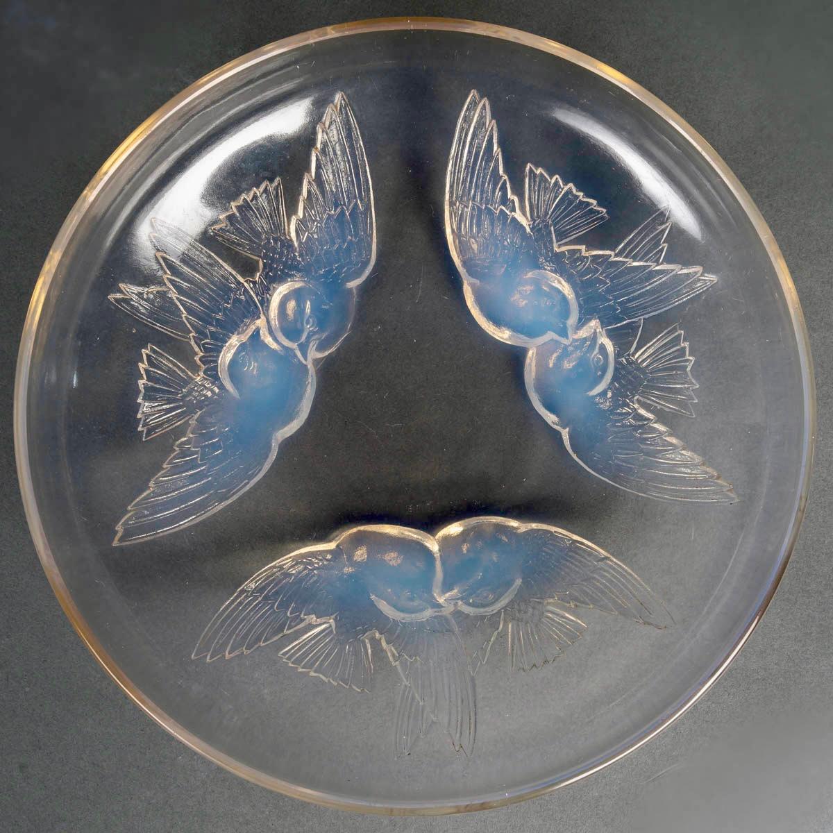 Français 1928 René Lalique Bol Nonnettes Oiseaux Verre opalescent