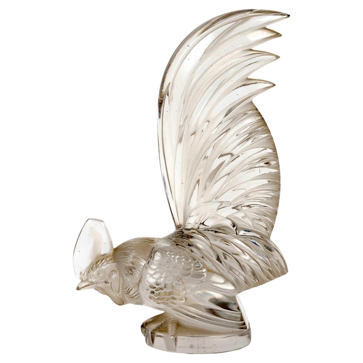 1928 René Lalique Car Mascot Hood Ornament Coq Nain Glass Rooster