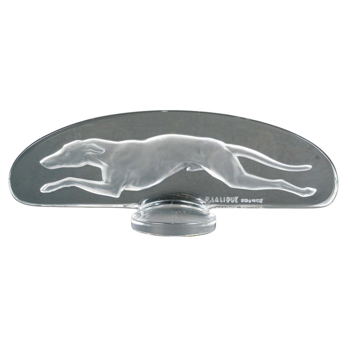 1928 René Lalique Car Mascot Hood Ornament Levrier Greyhound Glass