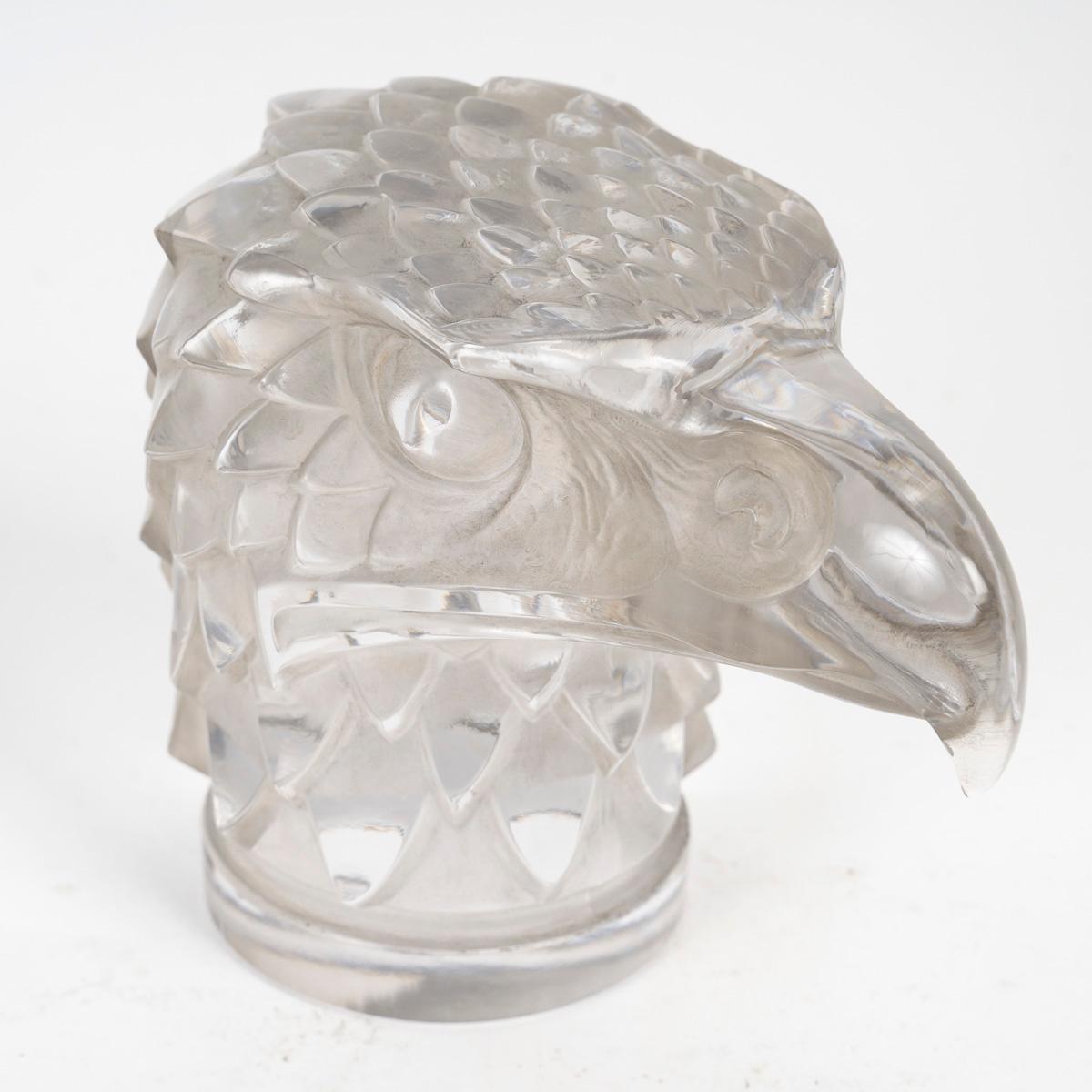 Art Deco 1928 René Lalique Car Mascot Hood Ornament Tete d'Aigle Glass, Eagle Head For Sale