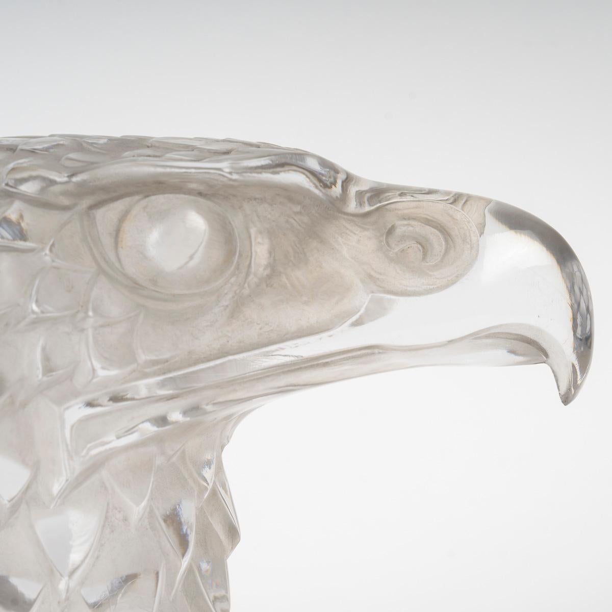 1928 René Lalique Car Mascot Hood Ornament Tete d'Aigle Glass, Eagle Head In Good Condition In Boulogne Billancourt, FR