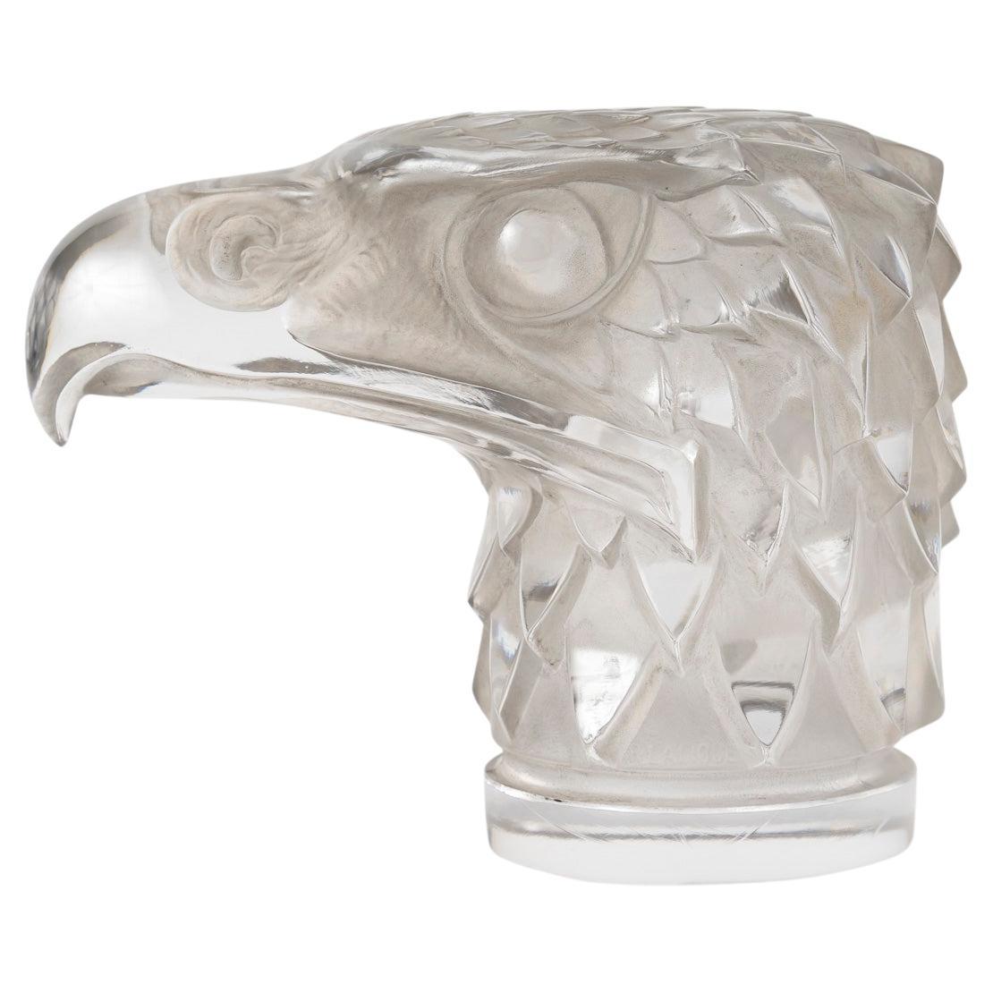 1928 René Lalique Car Mascot Hood Ornament Tete d'Aigle Glass, Eagle Head For Sale
