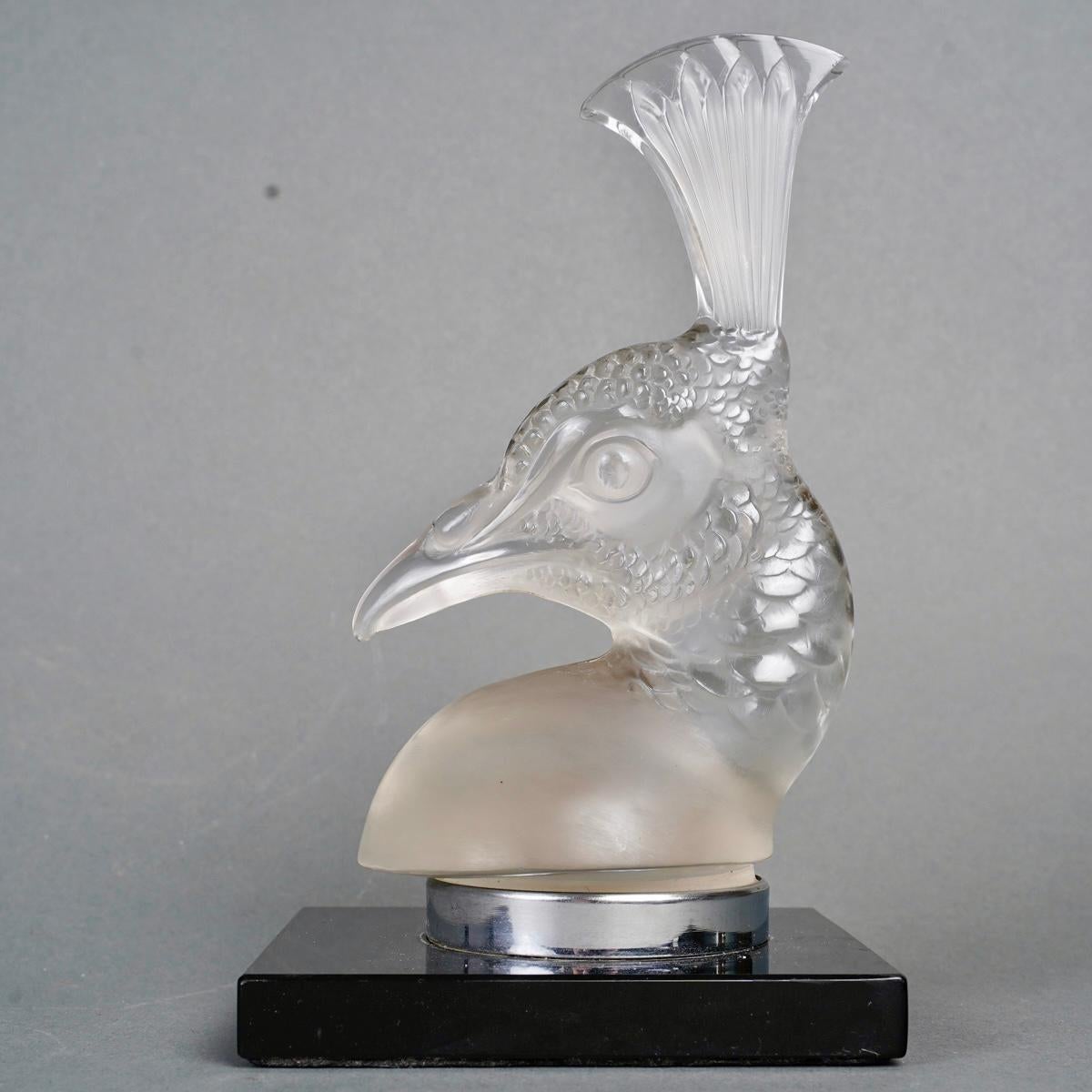 Art Deco 1928 René Lalique - Car Mascot Paon Peacock Head Glass