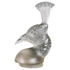 1928 René Lalique - Auto Maskottchen Tete De Paon Pfau Glas