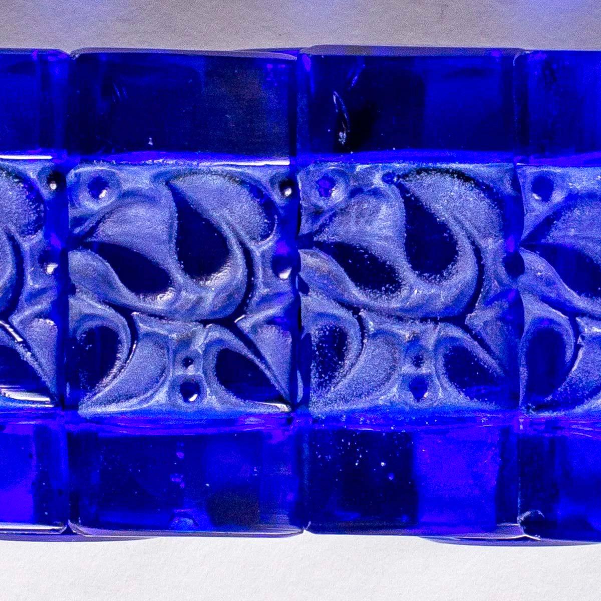 Art Deco 1928 René Lalique Cerisier Bracelet Cobalt Blue Glass White Patina, Leaves