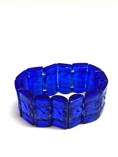 1928 René Lalique Coq Bracelet Cobalt Blue Glass White Patina, Roosters