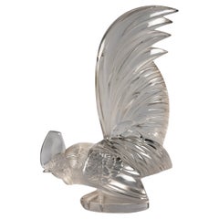 1928 René Lalique Coq Nain Car Mascot Hood Ornament Clear Glass, Rooster