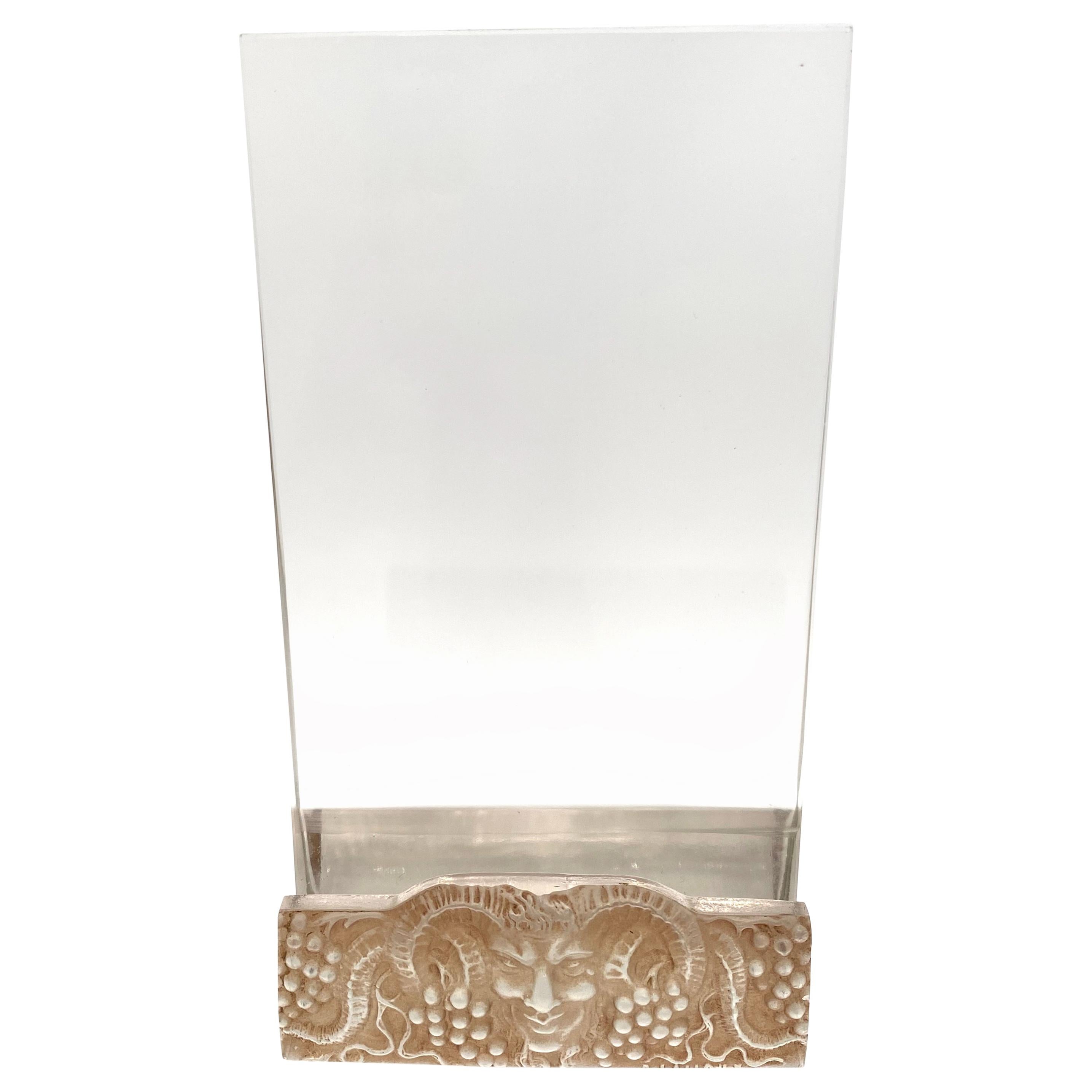 1928 René Lalique Faune Menu Holder Clear Glass with Sepia Patina