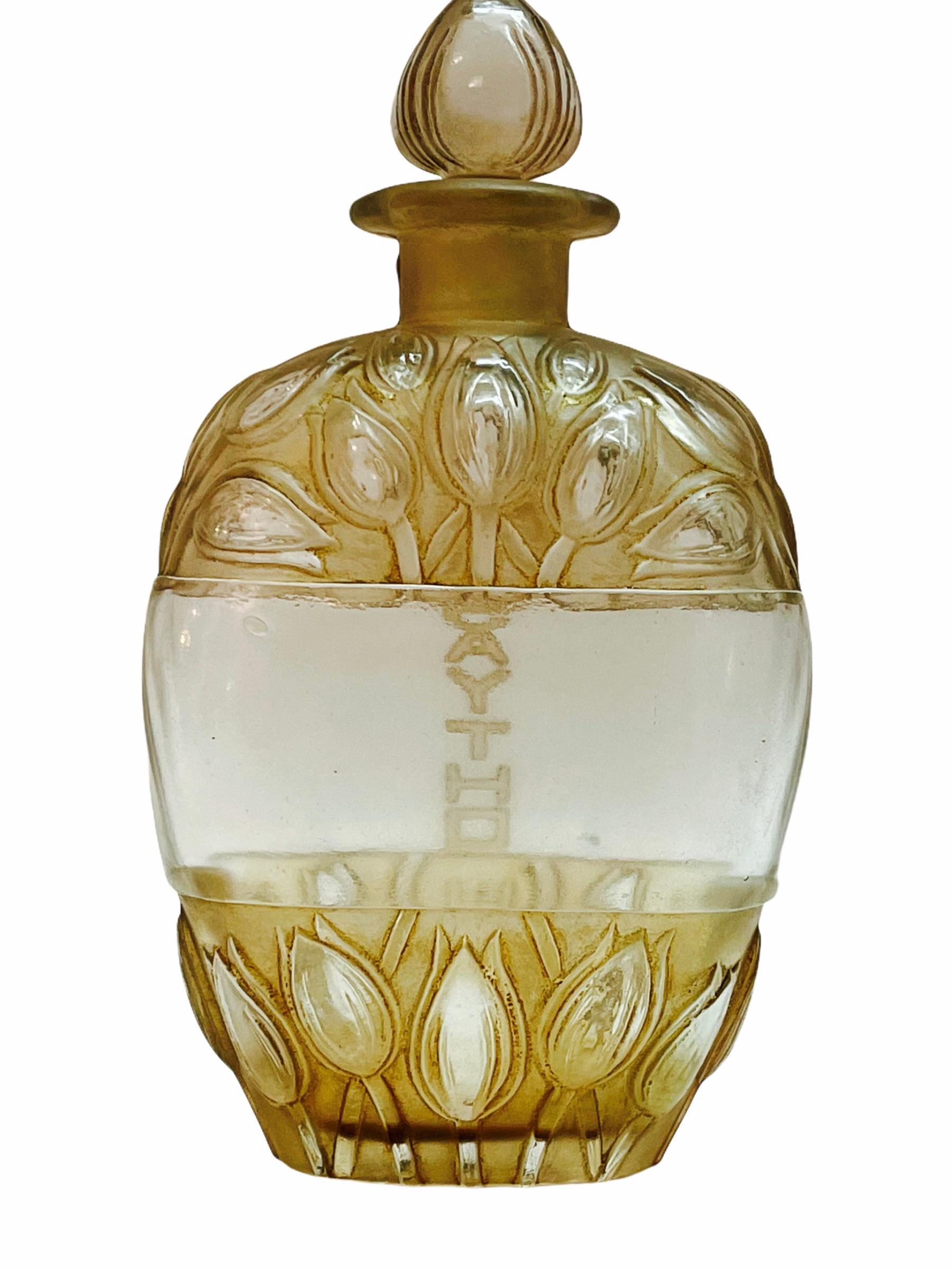 Molded 1928 Rene Lalique French Lilac Jaytho Jay-Thorpe Perfume Bottle Sepia Patina