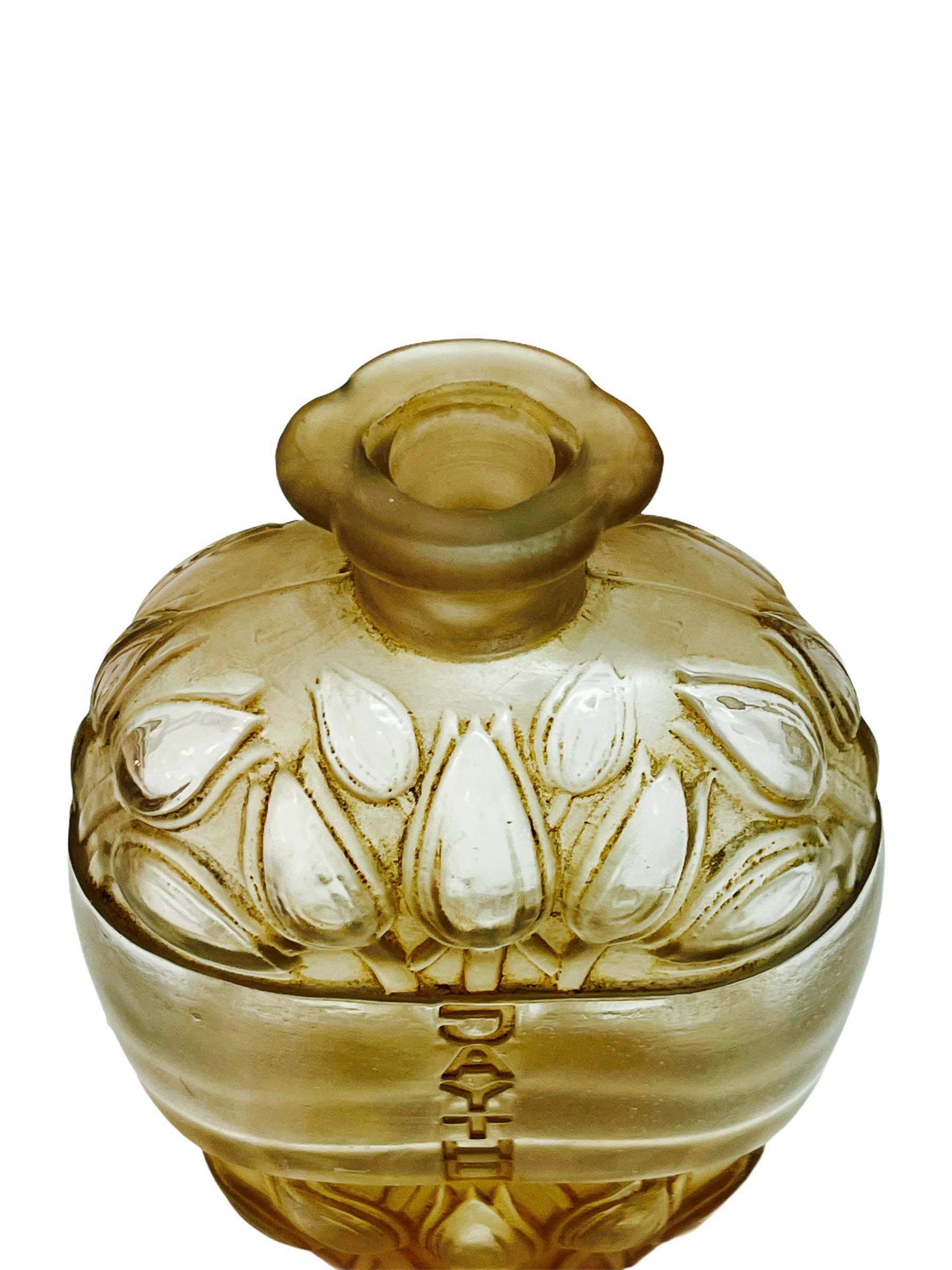 Early 20th Century 1928 Rene Lalique French Lilac Jaytho Jay-Thorpe Perfume Bottle Sepia Patina