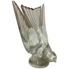 1928 René Lalique Hirondelle Car Mascot Hood Ornament in Clear Glass Swallow