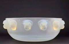 1928 René Lalique Madagascar Coupe Bowl Opalescent Glass, Monkeys