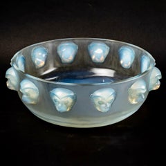 1928 René Lalique Madagascar Coupe Bowl Opalescent Glass, Monkeys