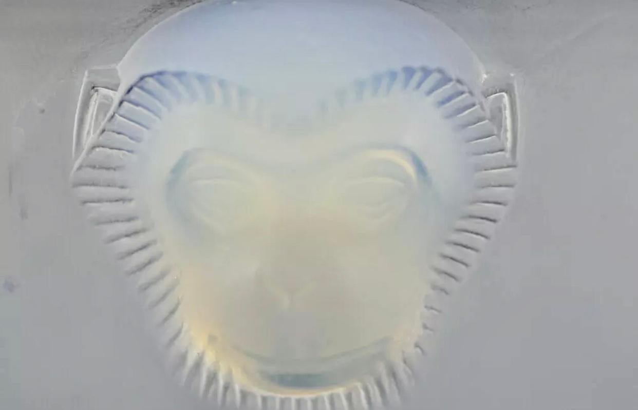 French 1928 René Lalique Madagascar Coupe Bowl Opalescent Glass, Monkeys