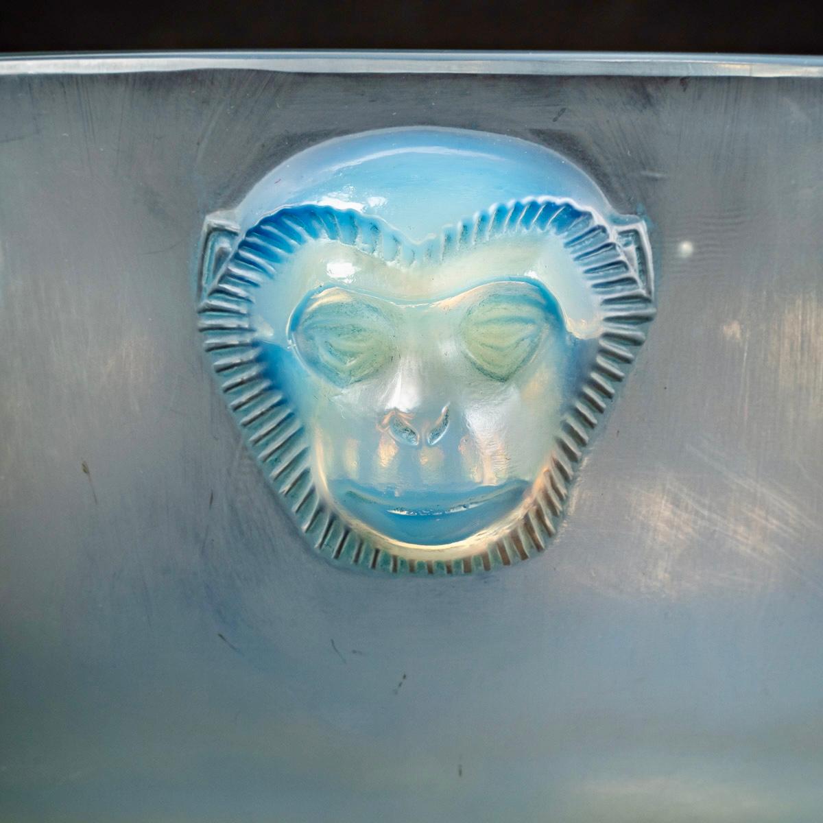 French 1928 René Lalique Madagascar Coupe Bowl Opalescent Glass, Monkeys