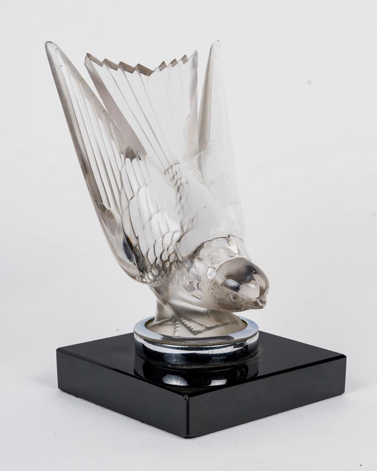 Stampato 1928 René Lalique - Coppia di reggilibri Mascotte d'auto Hirondelle Swallow Glass