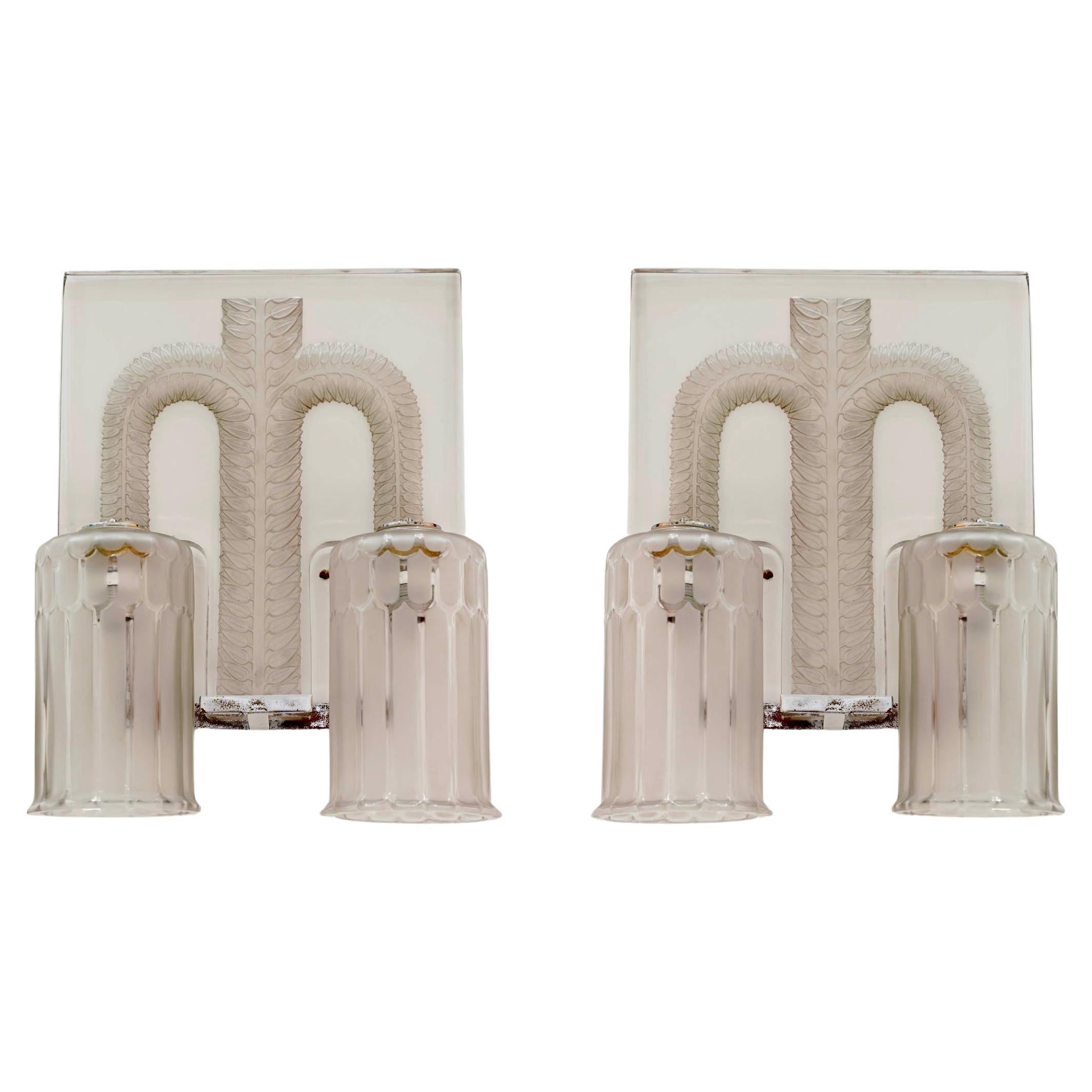 1928 René Lalique - Pair Of Sconces Wall Lights Saint Nabor Glass