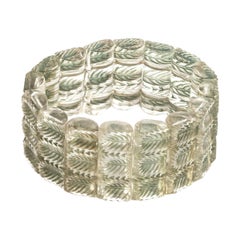 1928 René Lalique Palmettes Bracelet Clear Glass Grey-Blue Patina, Leaves
