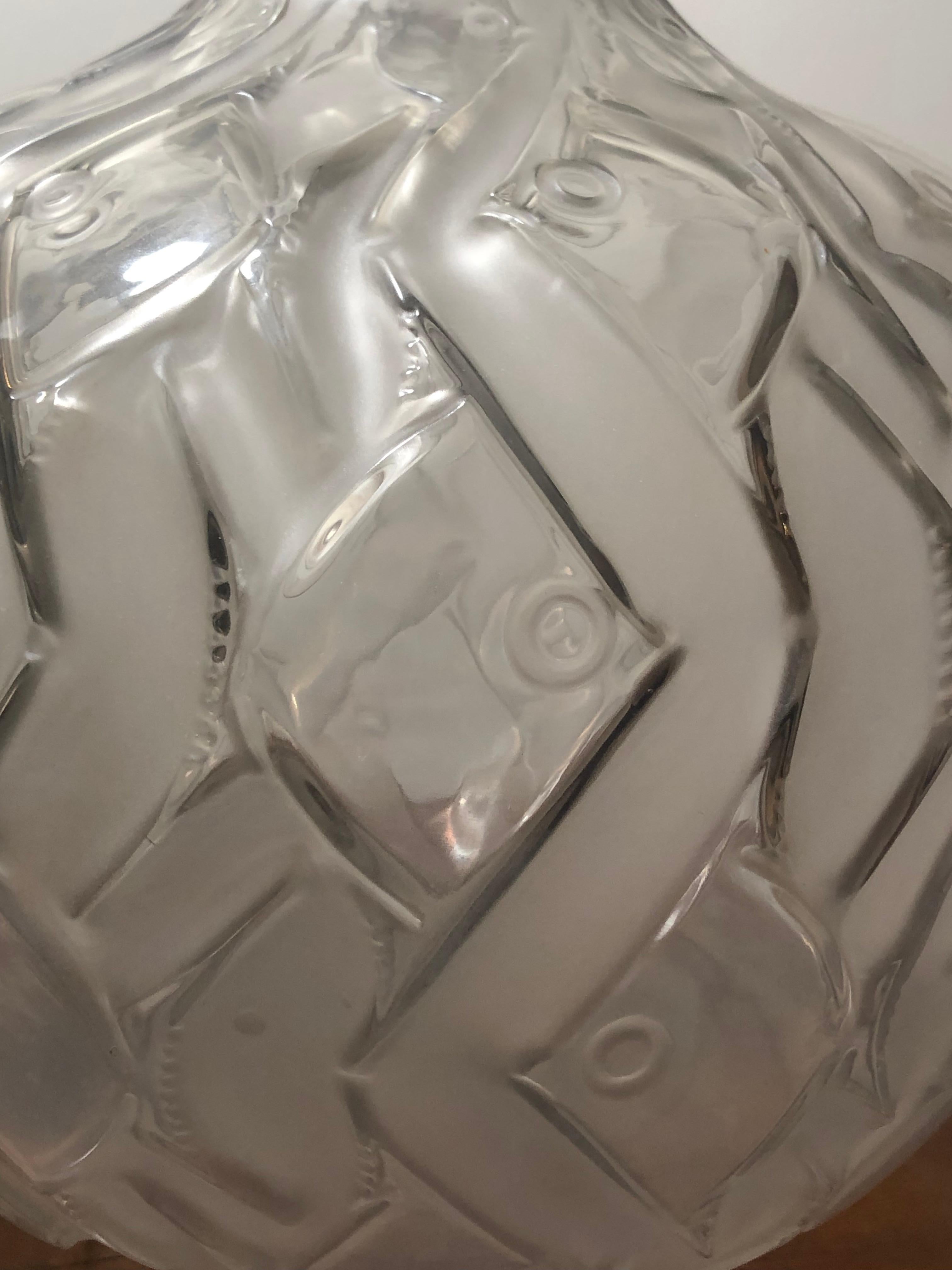 Art Deco 1928 René Lalique Penthievre Vase in Frosted and Clear Glass, Fishes