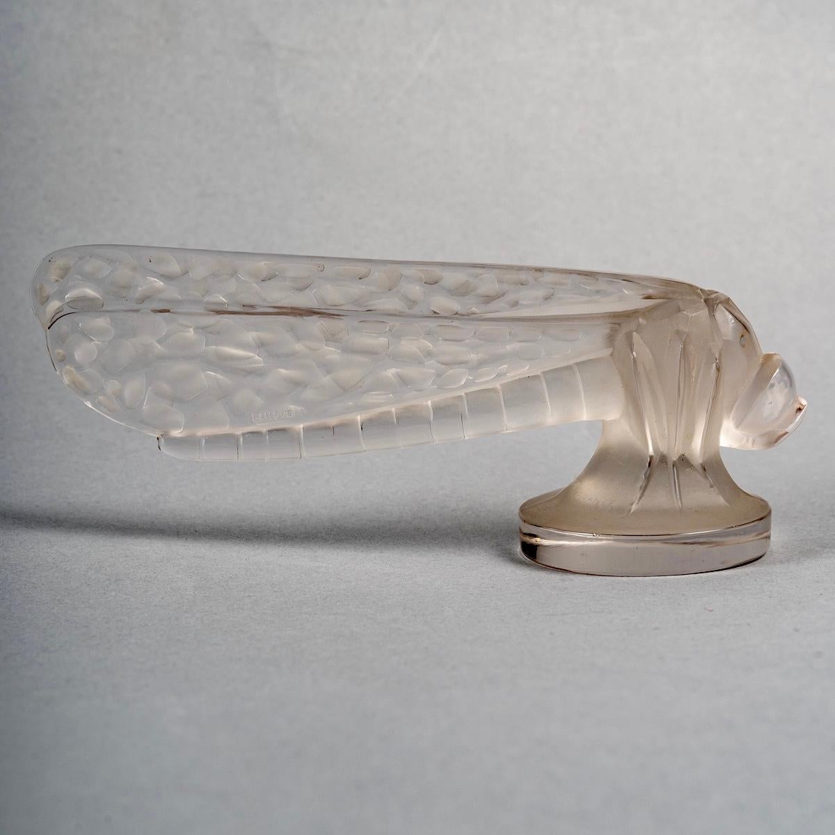 French 1928 René Lalique Petite Libellule Car Mascot Hood Ornament Glass Dragonfly