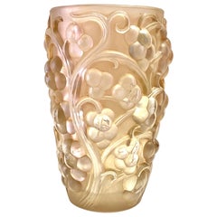 1928 René Lalique Raisins Vase in Frosted Glass with Pinky-Sepia Patina