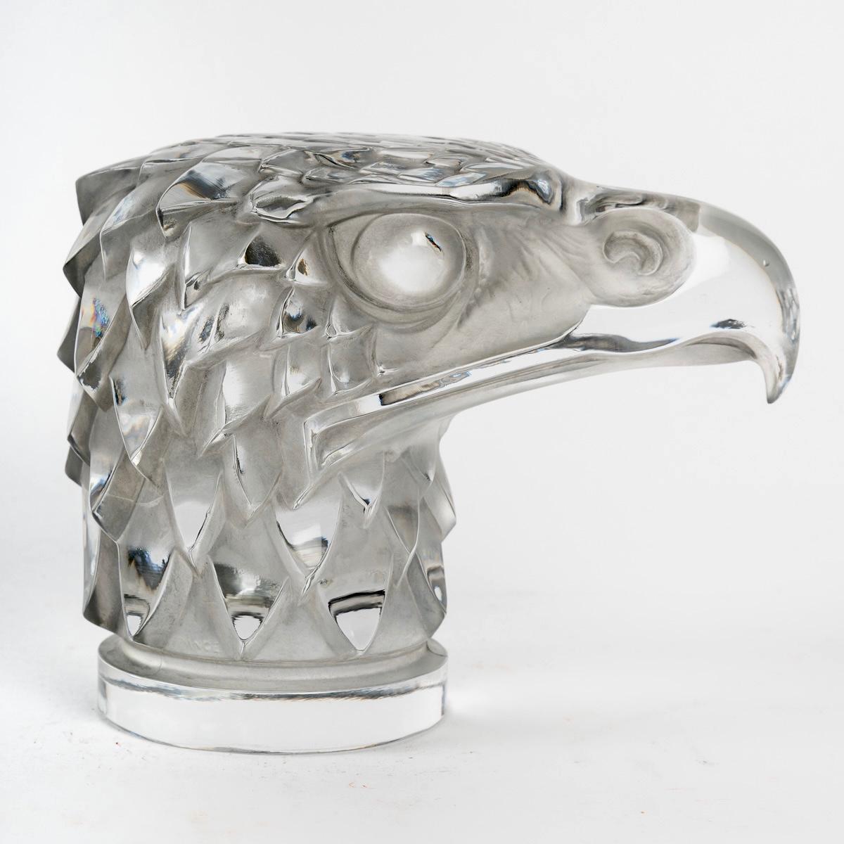 Art Deco 1928 René Lalique Tete d'Aigle Car Mascot Hood Ornament in Glass, Eagle Head