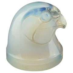 1928 René Lalique Tete d'Epervier Car Mascot Hood Ornament Opalescent Glass Hawk