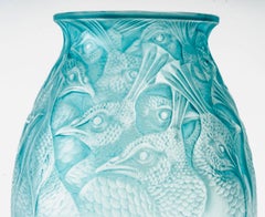1928 René Lalique, Vase Borromee Glass With Peacock Blue Patina