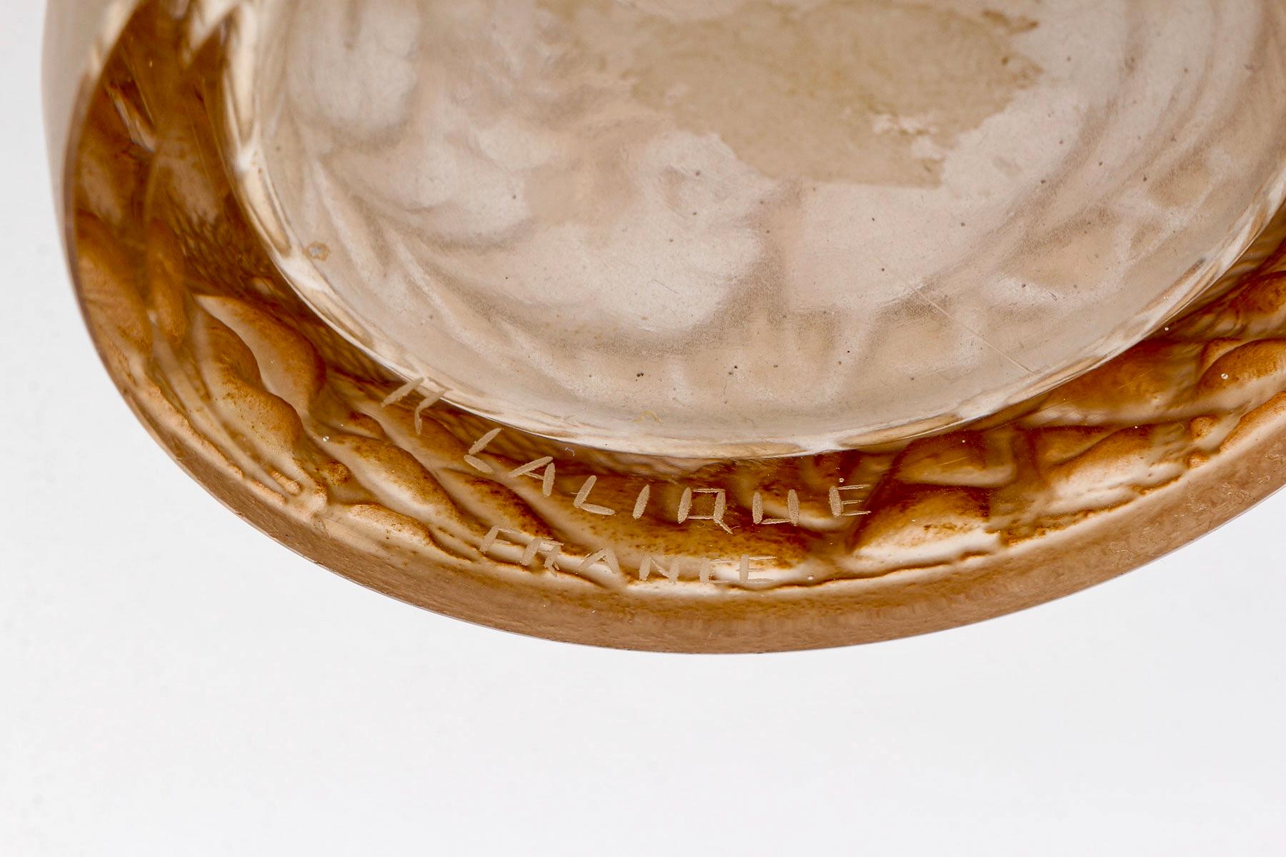 Blown Glass 1928 Rene Lalique Vase Coqs et Plumes Glass Sepia Patina For Sale