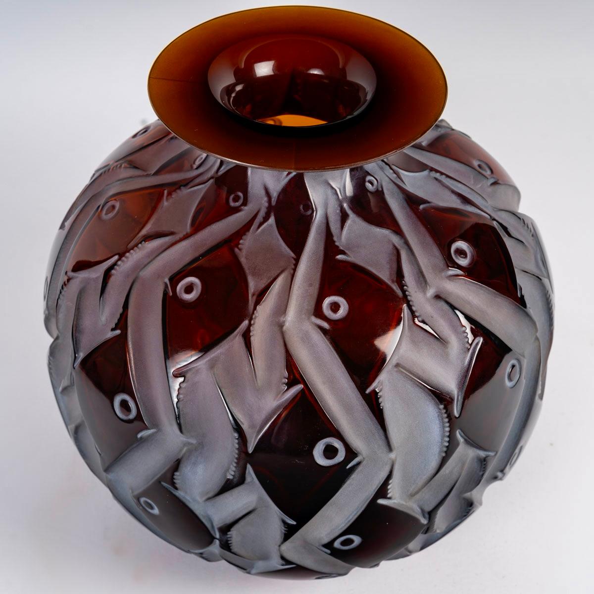 Art Deco 1928 Rene Lalique - Vase Penthievre Red Amber Glass with White Patina