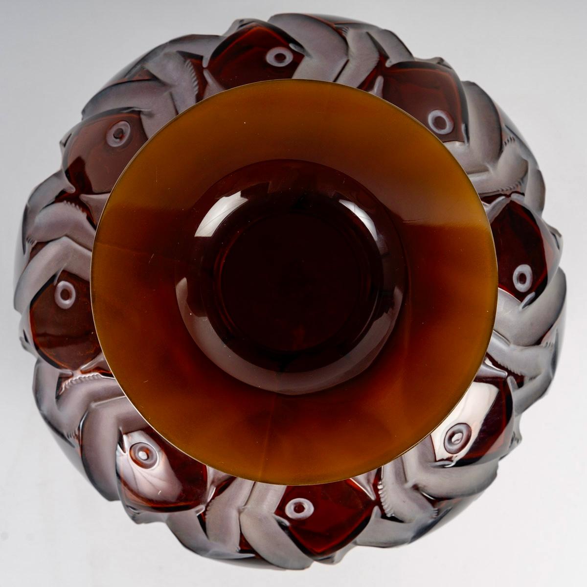 French 1928 Rene Lalique - Vase Penthievre Red Amber Glass with White Patina