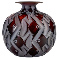 1928 Rene Lalique - Vase Penthievre Red Amber Glass with White Patina