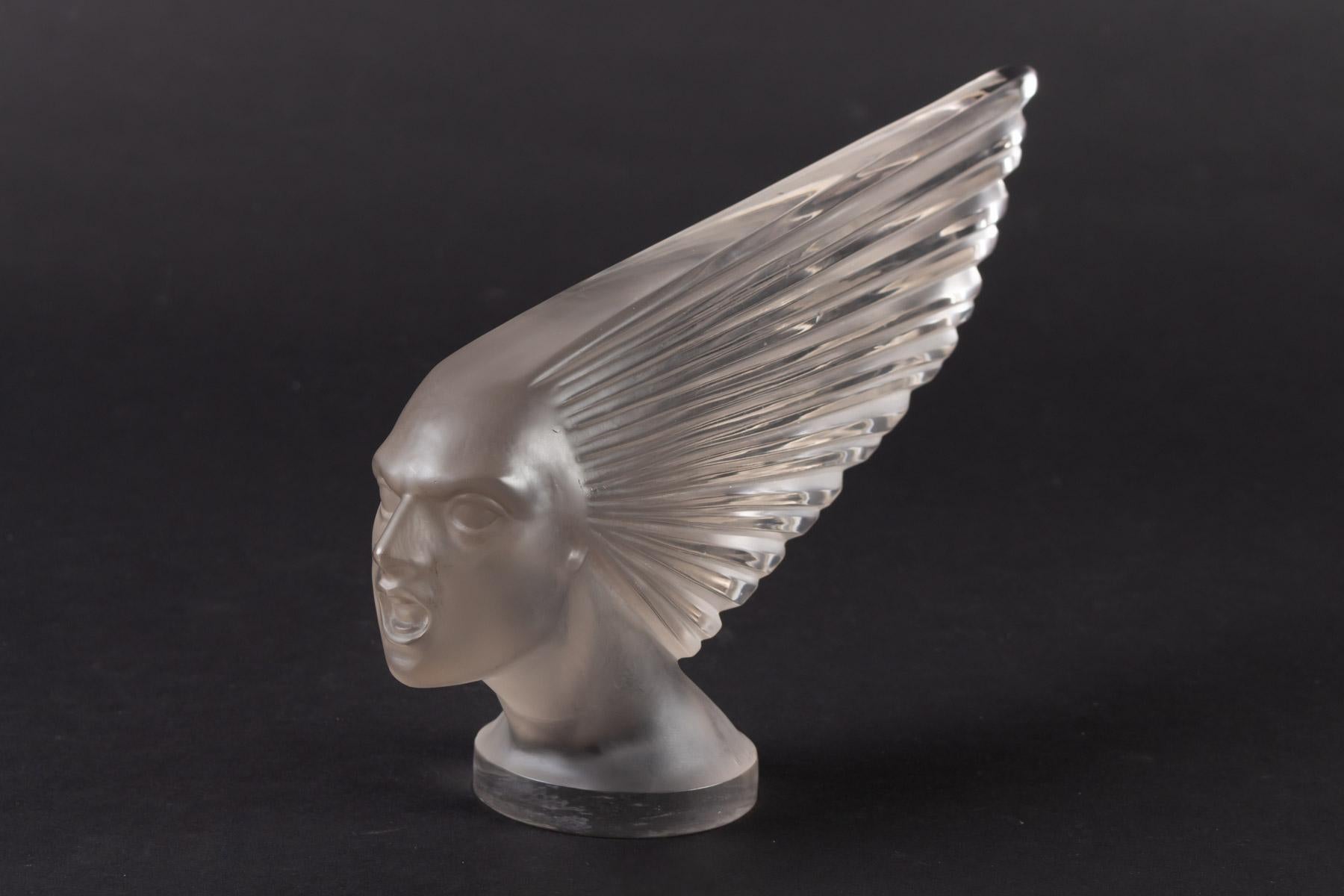 Molded 1928 René Lalique Victoire Car Mascot Hood Ornament in Frosted Glass