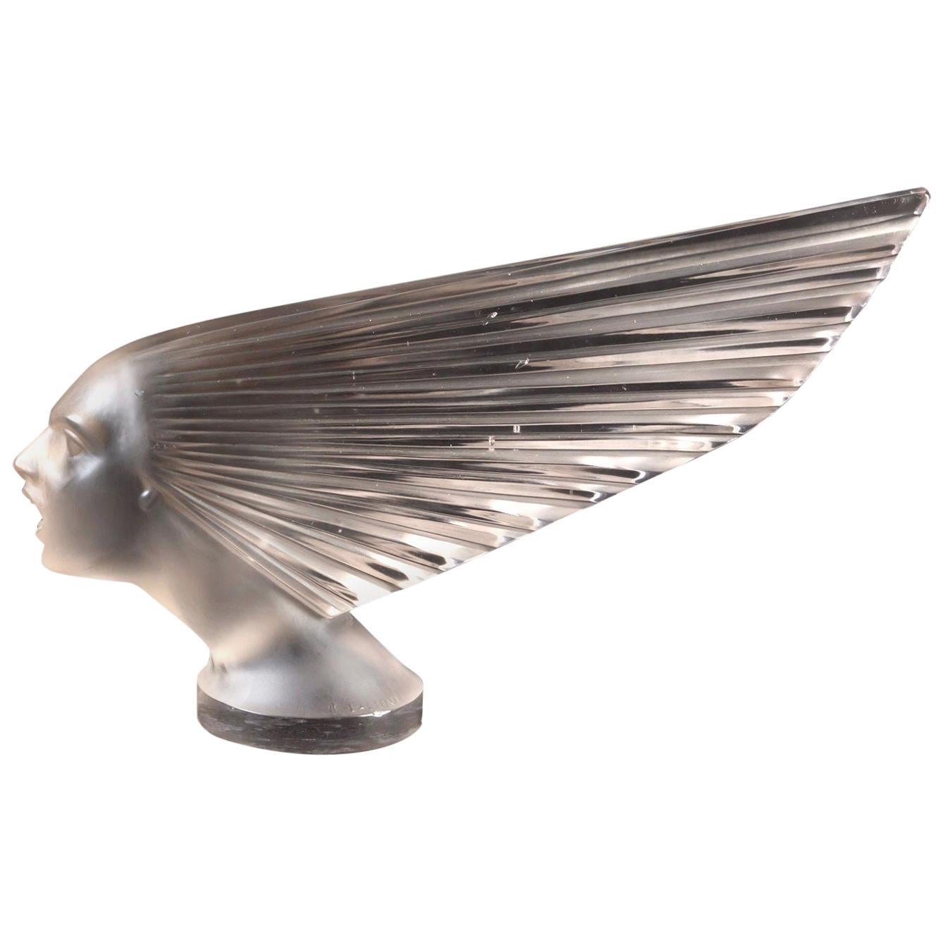 1928 René Lalique Victoire Car Mascot Hood Ornament in Frosted Glass