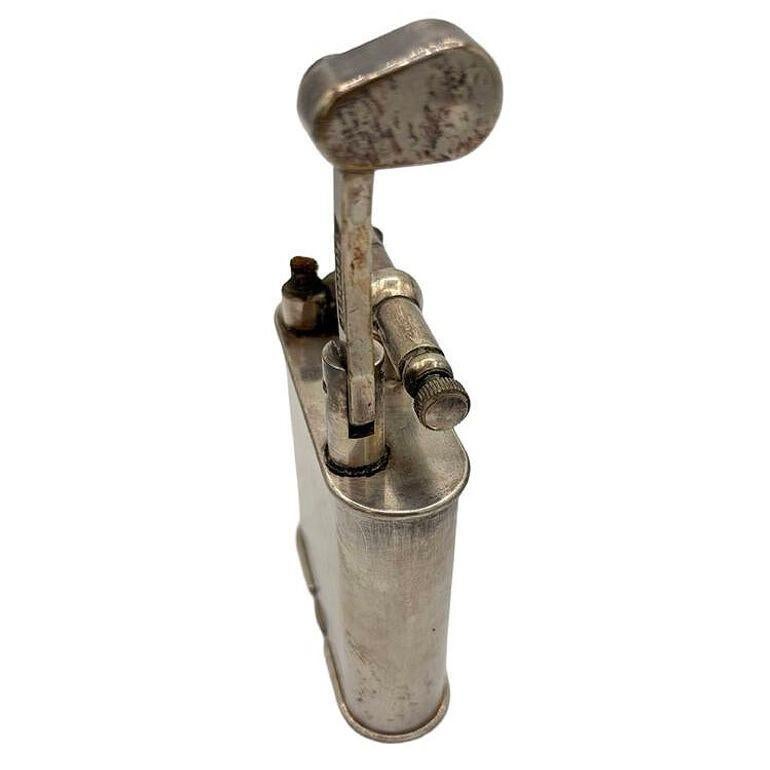 1928 Silverplate Lift Arm Table Butane Lighter by Dunhill England In Good Condition In Van Nuys, CA