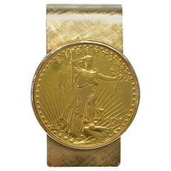 Antique 1928 St. Gaudens Double Eagle $20 Gold Coin Money Clip