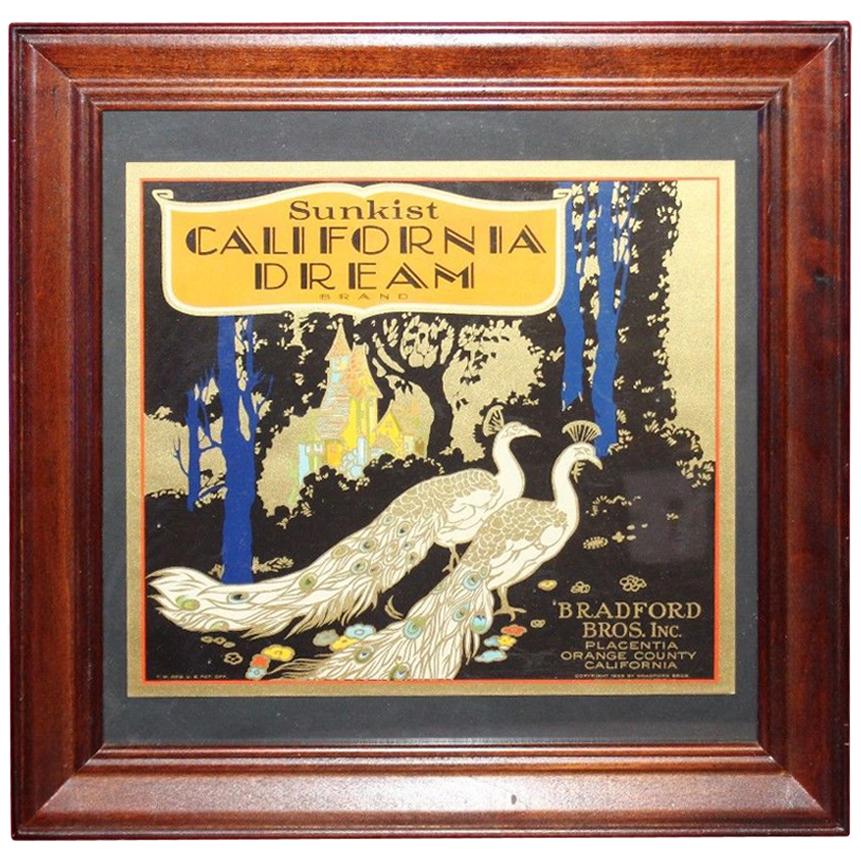 1928 Sunkist California Dream Crate Advertising Framed For Sale