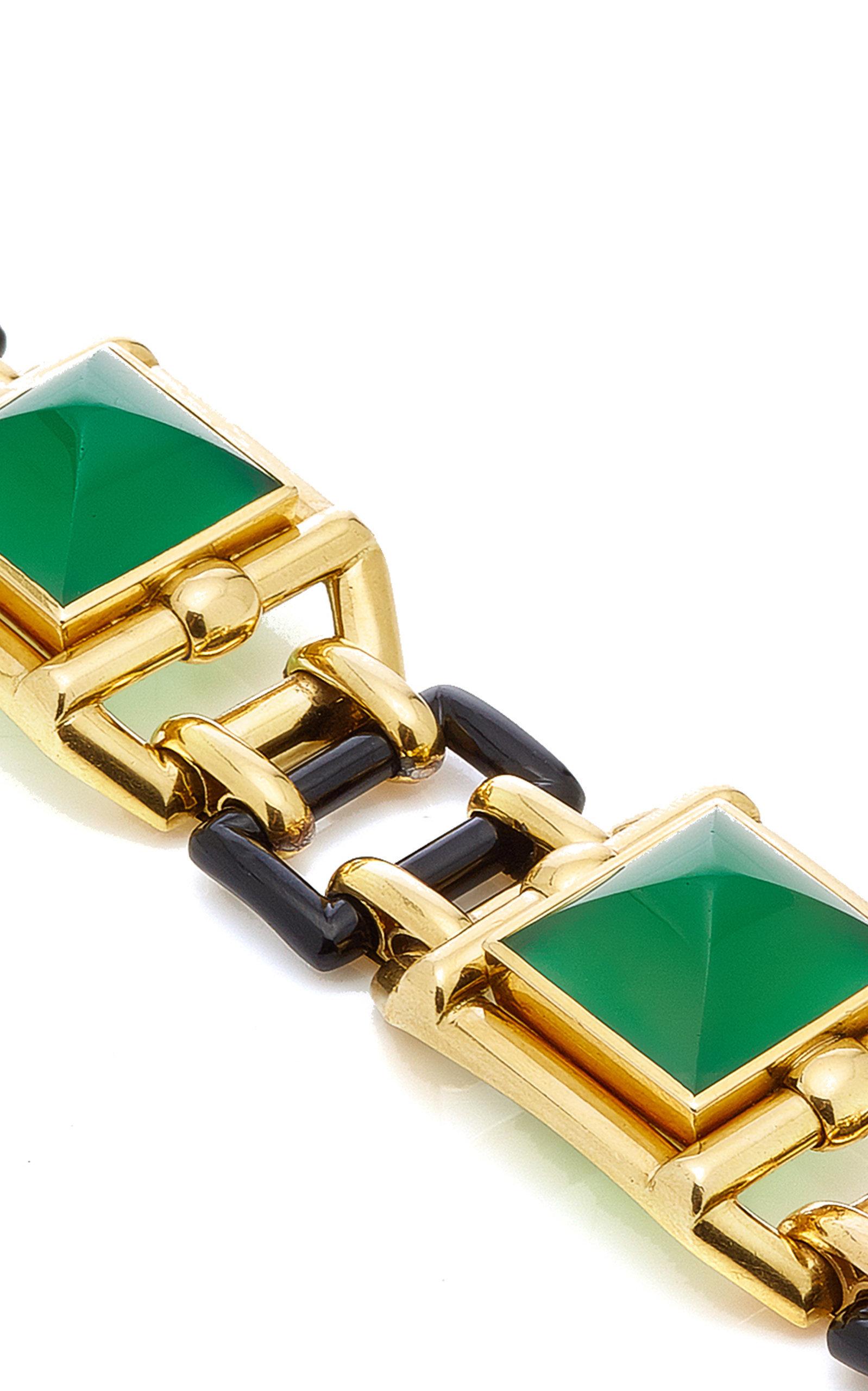 1928 Walser Wald Art Deco chrysophrase onyx gold Bracelet In Excellent Condition In New York, NY