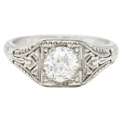 1929 Art Deco 0.73 Carat Old European Cut Diamond Platinum Ivy Engagement Ring
