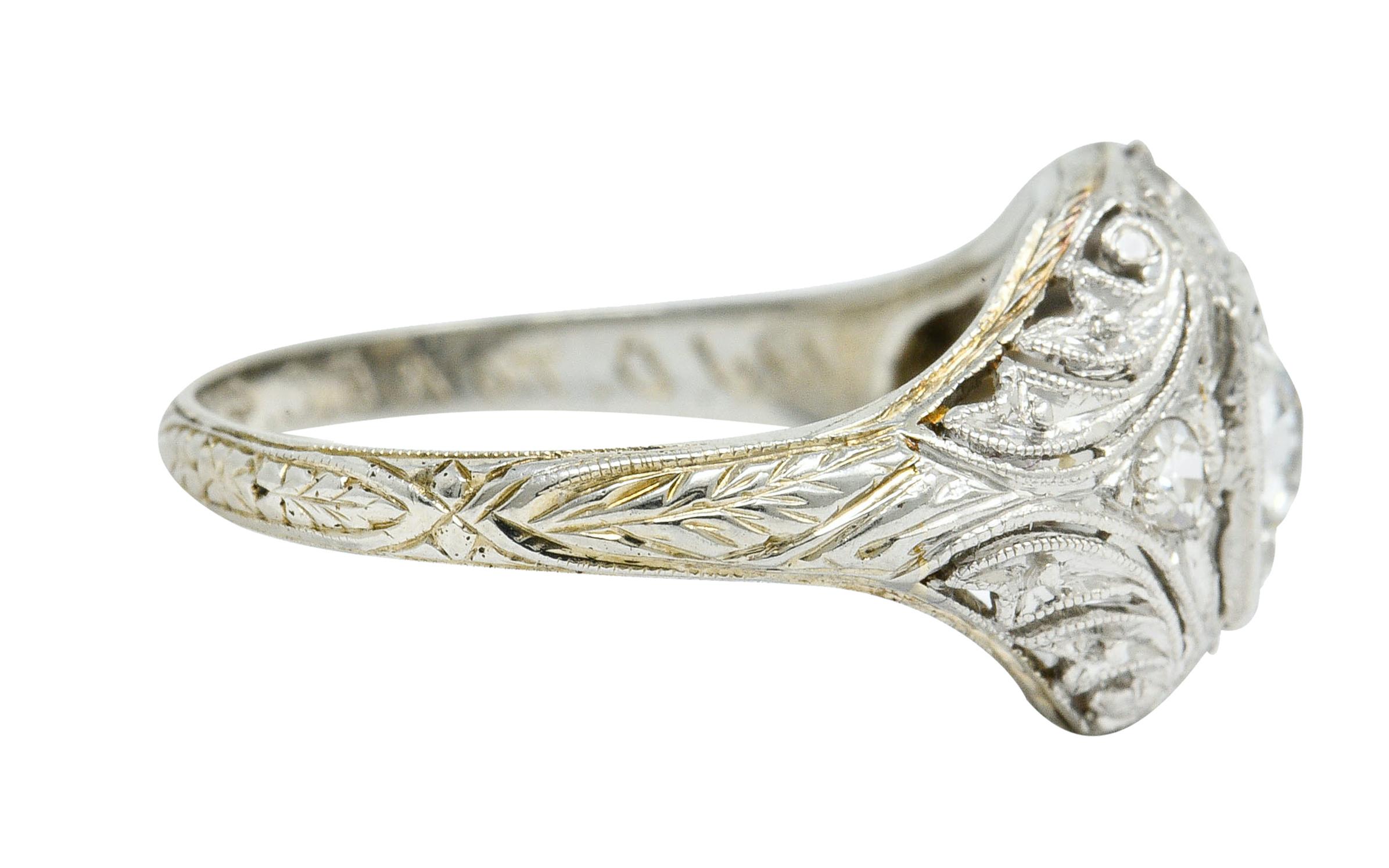 Old European Cut 1929 Art Deco Diamond Platinum-Topped 18 Karat White Gold Engagement Ring